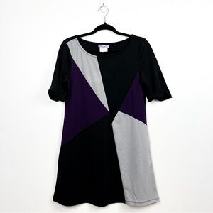 Off-Limits Black Grey & Purple Color Blocked Short Sleeve Dress